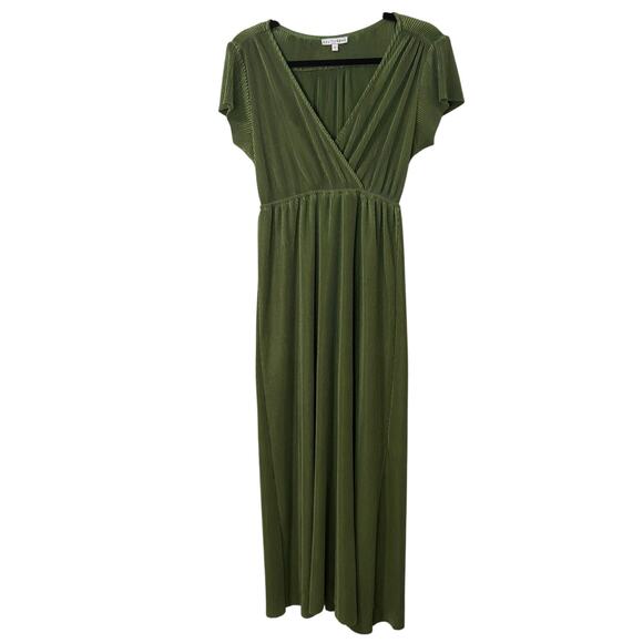 Baltic Born Women's Athena Maxi Dress Pleated Green Short Sleeve V Neck Small - Picture 1 of 8
